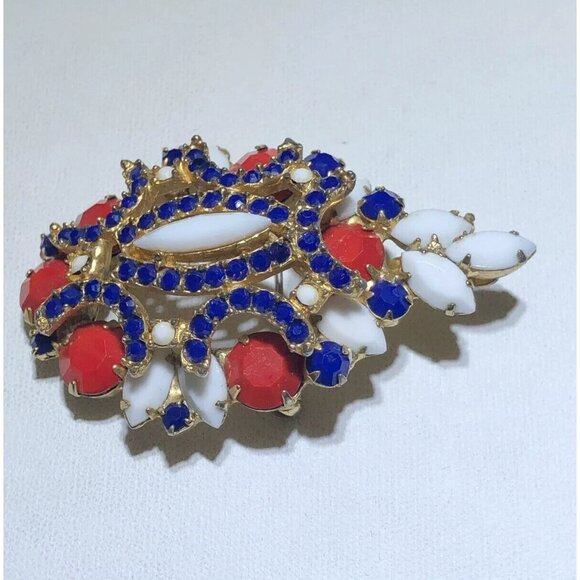 KJL Kenneth Jay Lane Vintage Red White Blue Rhinestone Pendant Brooch Pin - Picture 5 of 6